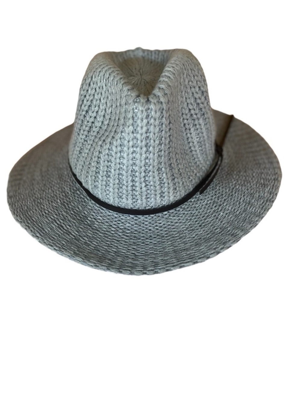 C.C Women's Gray Fall Winter Knit Leather Band Wide Brim Panama Fedora Boho Hat